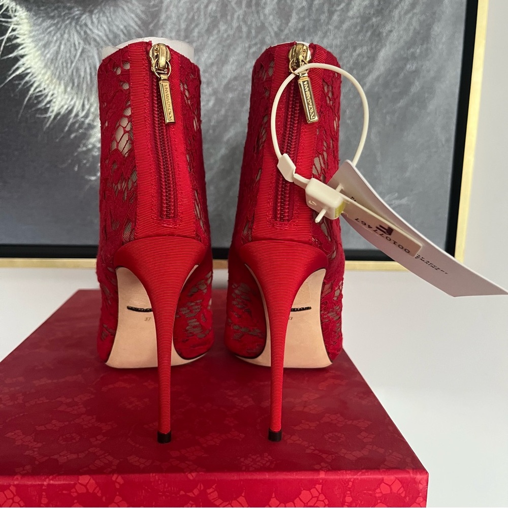 Dolce & Gabbana Red Lace Mesh peep toe bootie - Picture 6 of 8